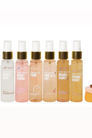 5 scents body splash 
Velvet bloom , strawberry sugar , satin heat , first&last love , Eluoria secret, lip balm 10 mll
